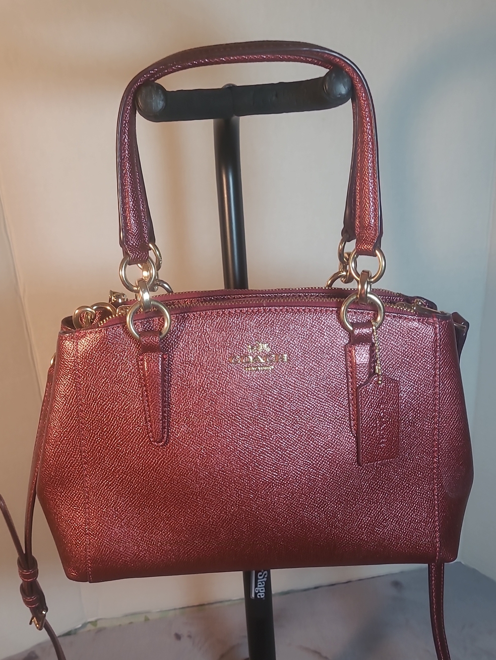 Coach Mini Christie Carryall Hand Bag Crossbody Pebbled Leather Red